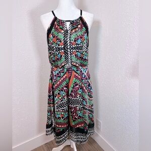 CLEAR-OUT Oleg Cassini Abstract Print Keyhole Neck Dress